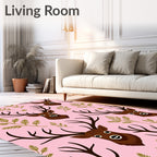 Whimsical Pink Deer and Fern Rug