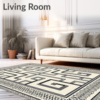 Modern Black White Geometric Labyrinth Rug