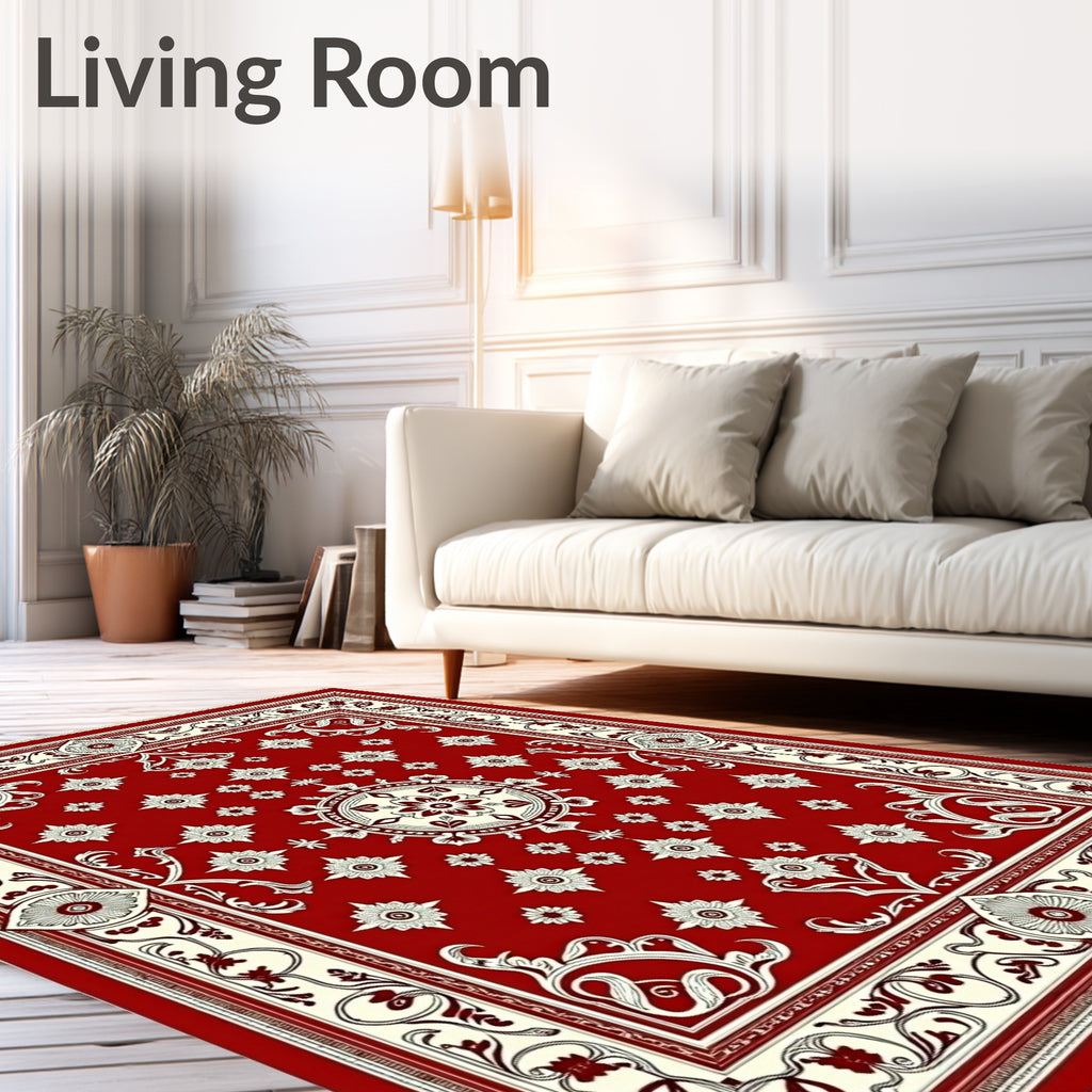 Deep Red Cream Ornate Bloom Rug