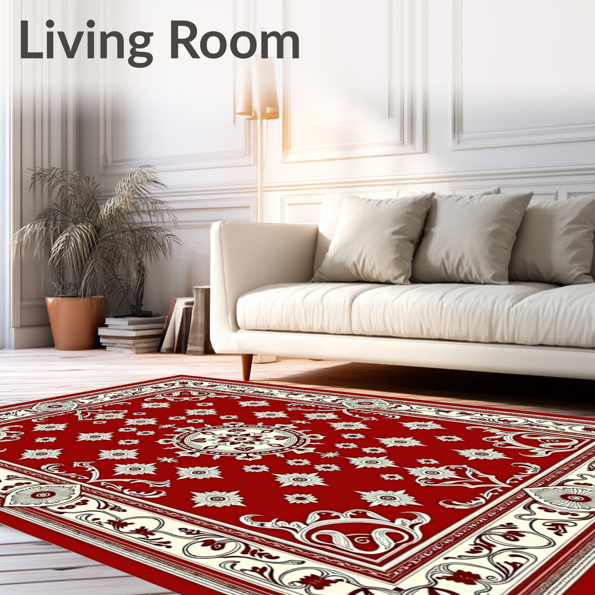Deep Red Cream Ornate Bloom Rug