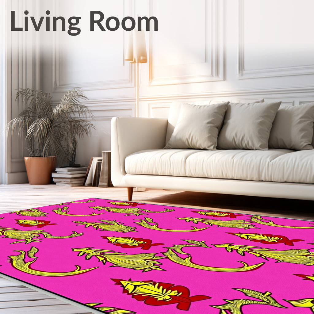 Vibrant Pink Yellow Red Floral Abstraction Rug