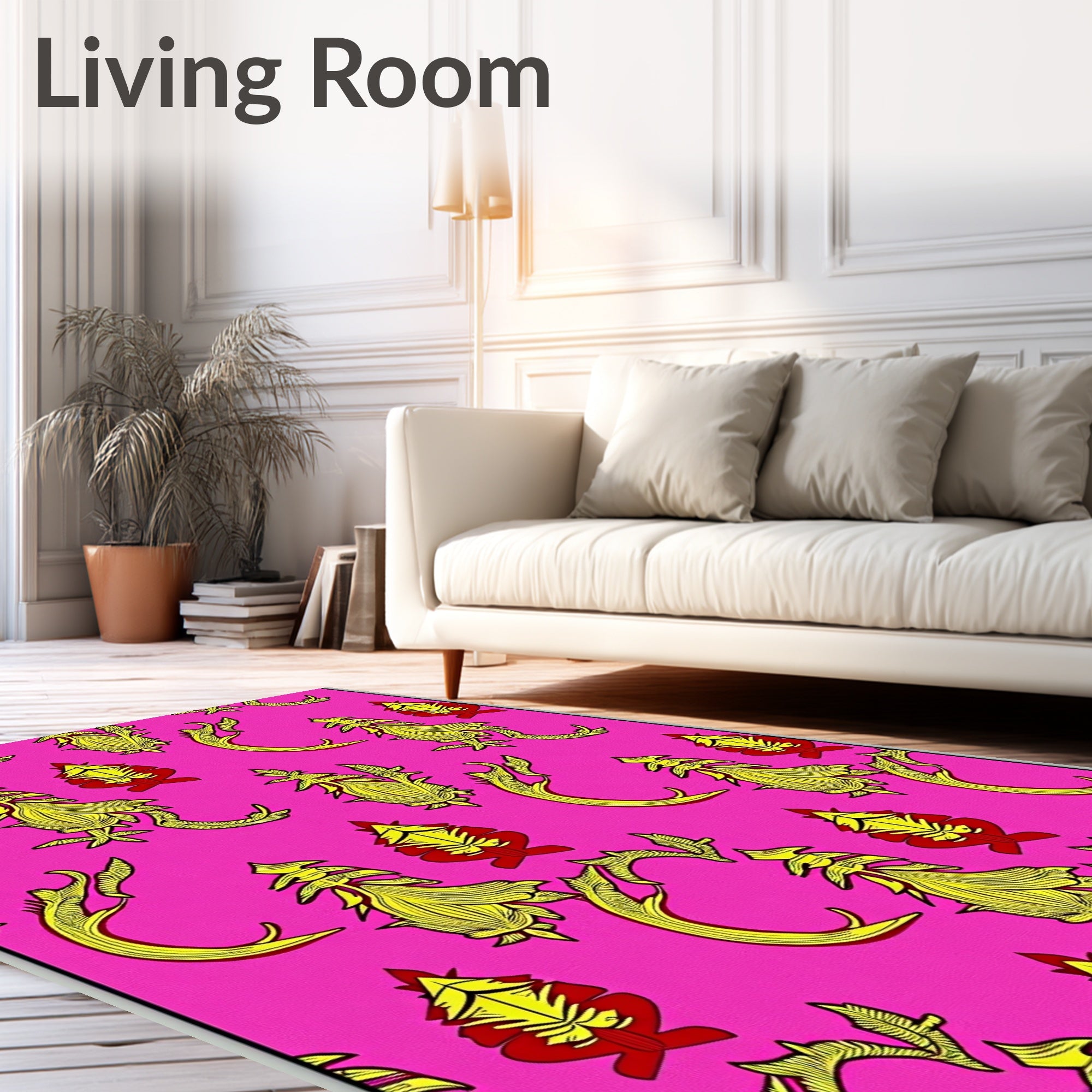 Vibrant Pink Yellow Red Floral Abstraction Rug