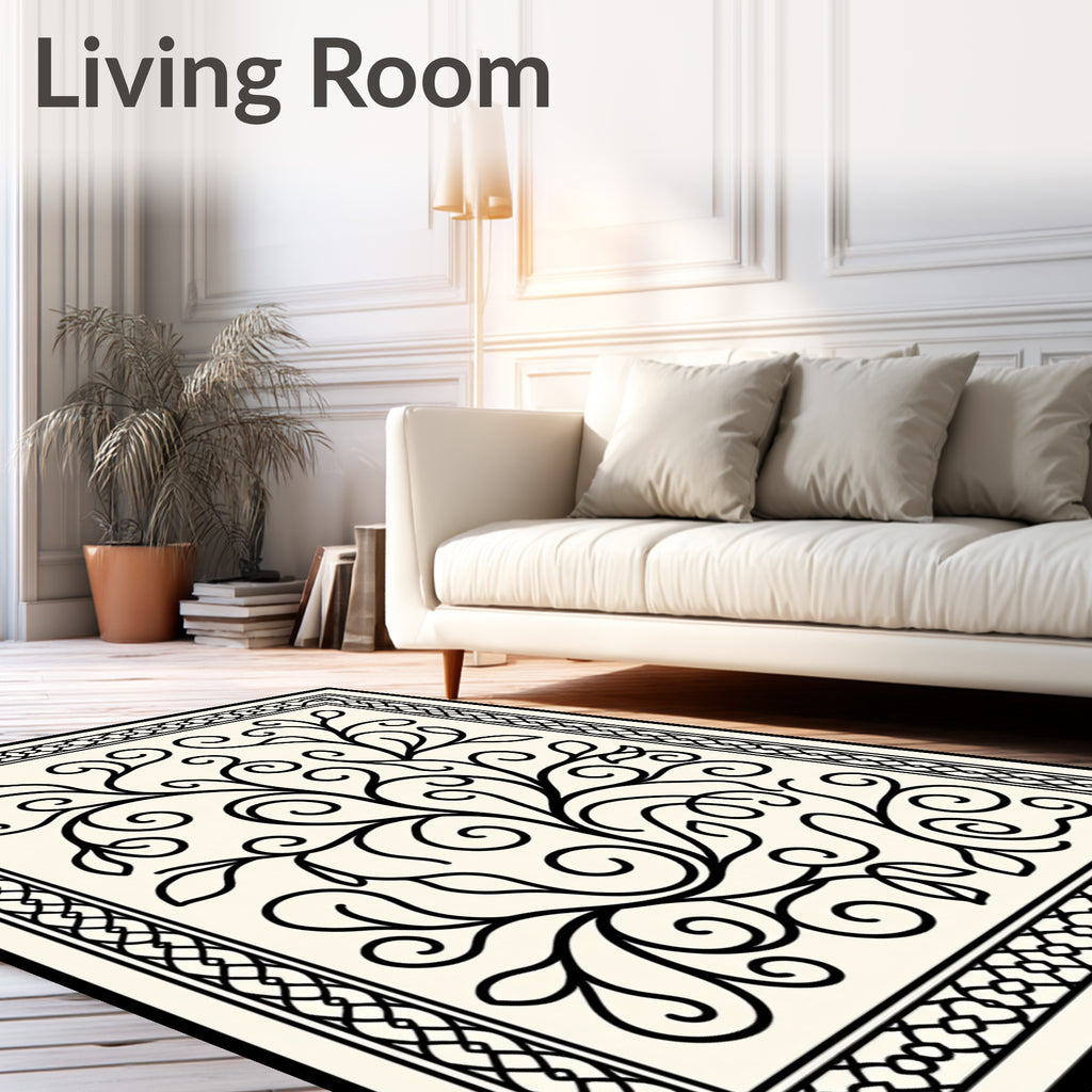 Black Vine Swirl Border Rug