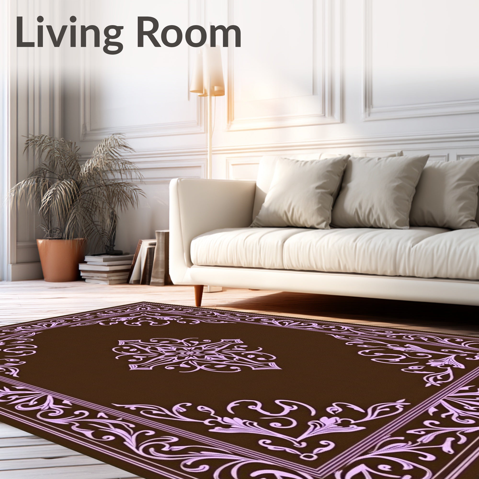 Brown and Pink Ornate Floral Corners Rug