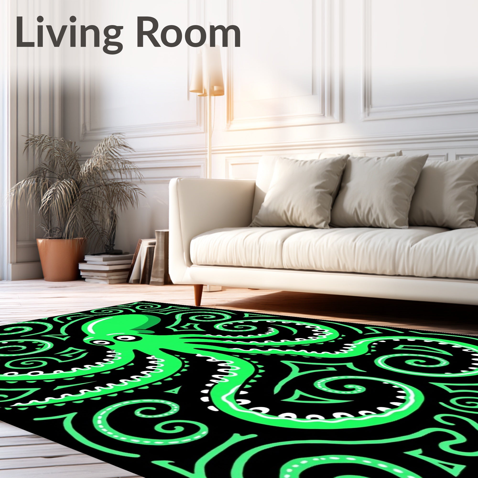 Vibrant Emerald Octopus Swirls Rug