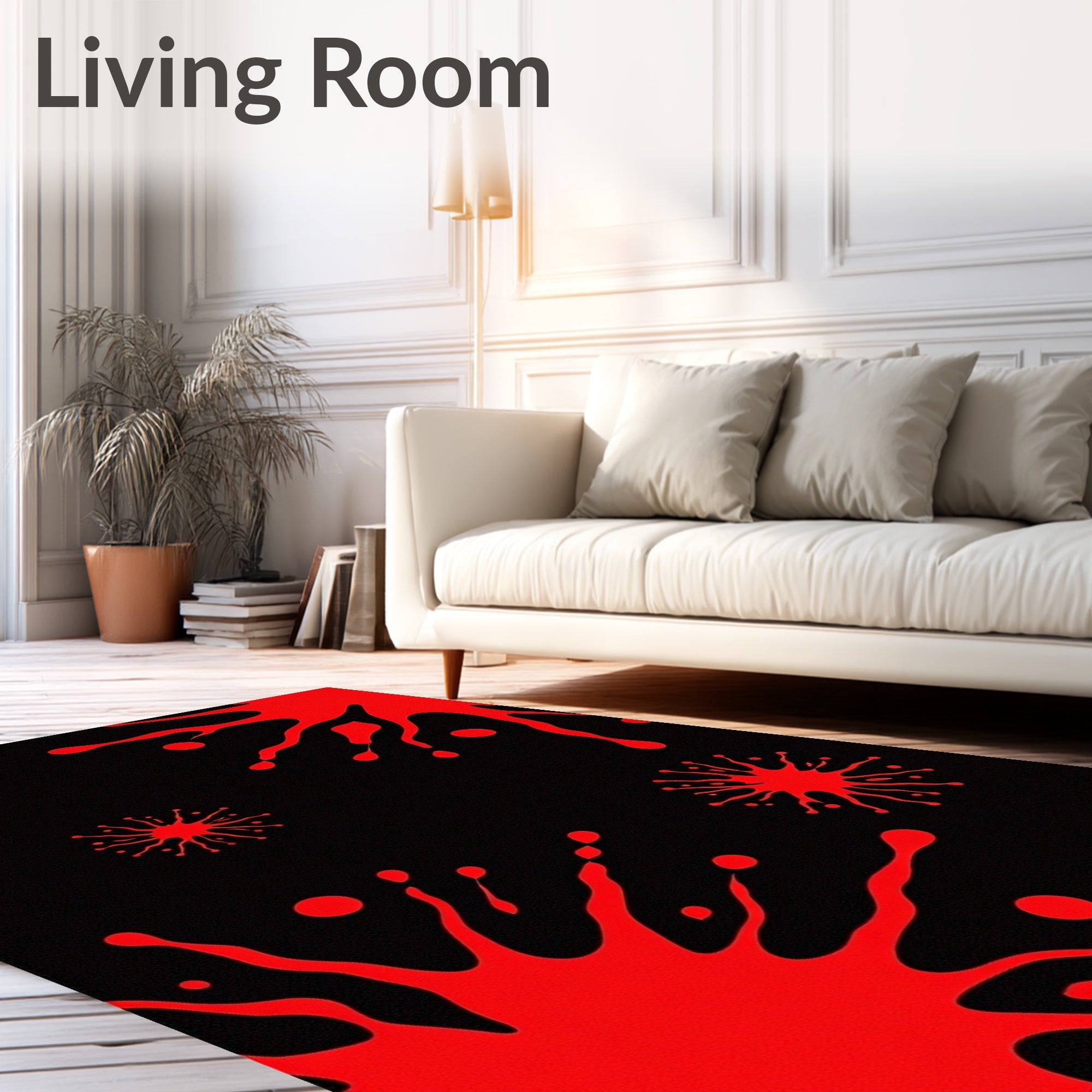 Crimson Splatter Abstract Comets Rug