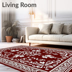 Rich Burgundy White Scroll Leaf Rug