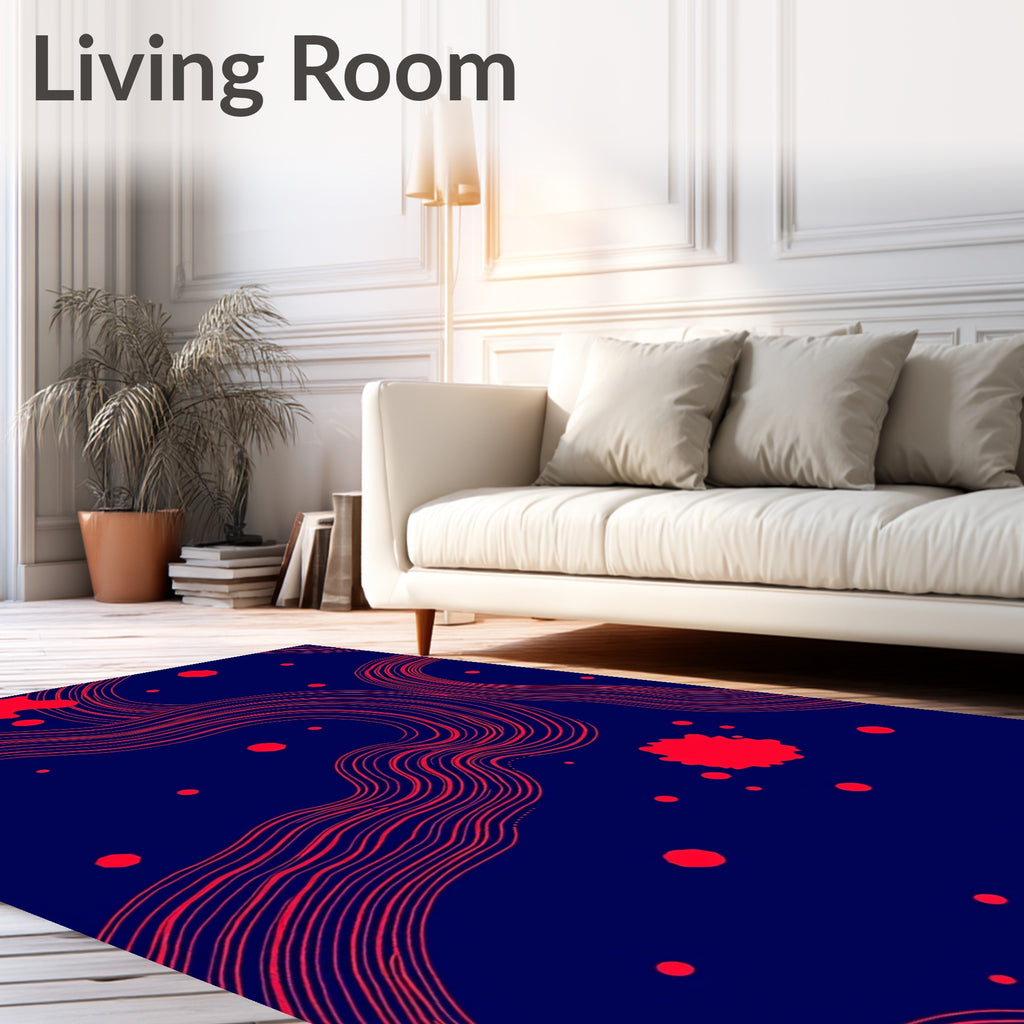 Crimson Waves on Deep Blue Field Rug