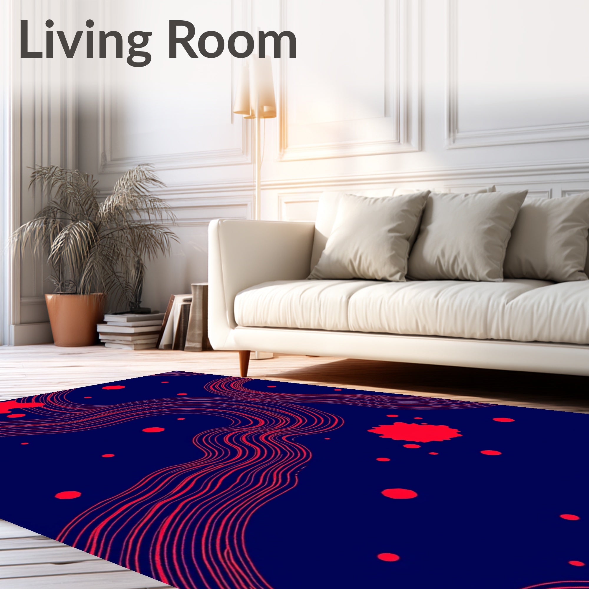 Crimson Waves on Deep Blue Field Rug