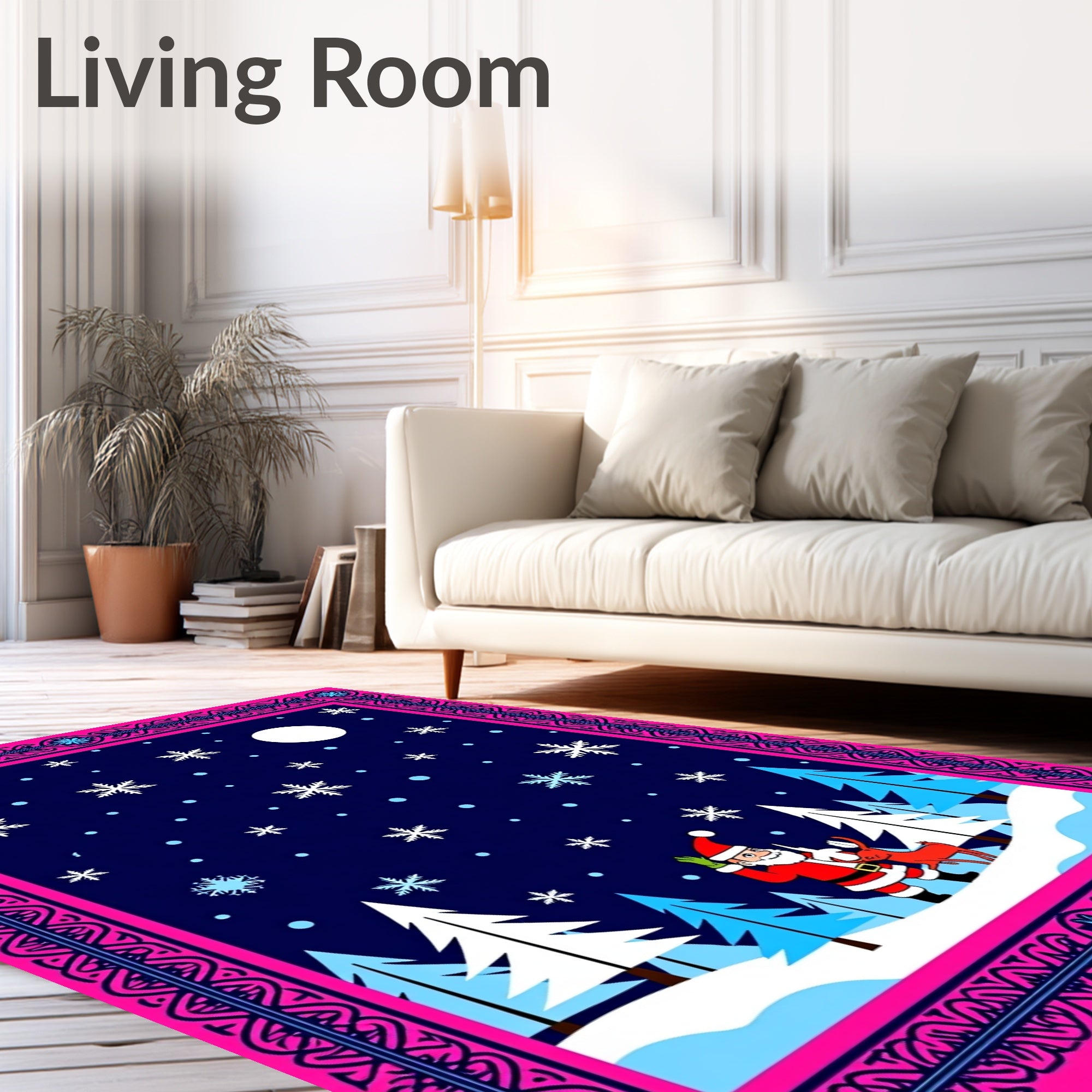 Festive Santa Snowfall Forest Border Rug
