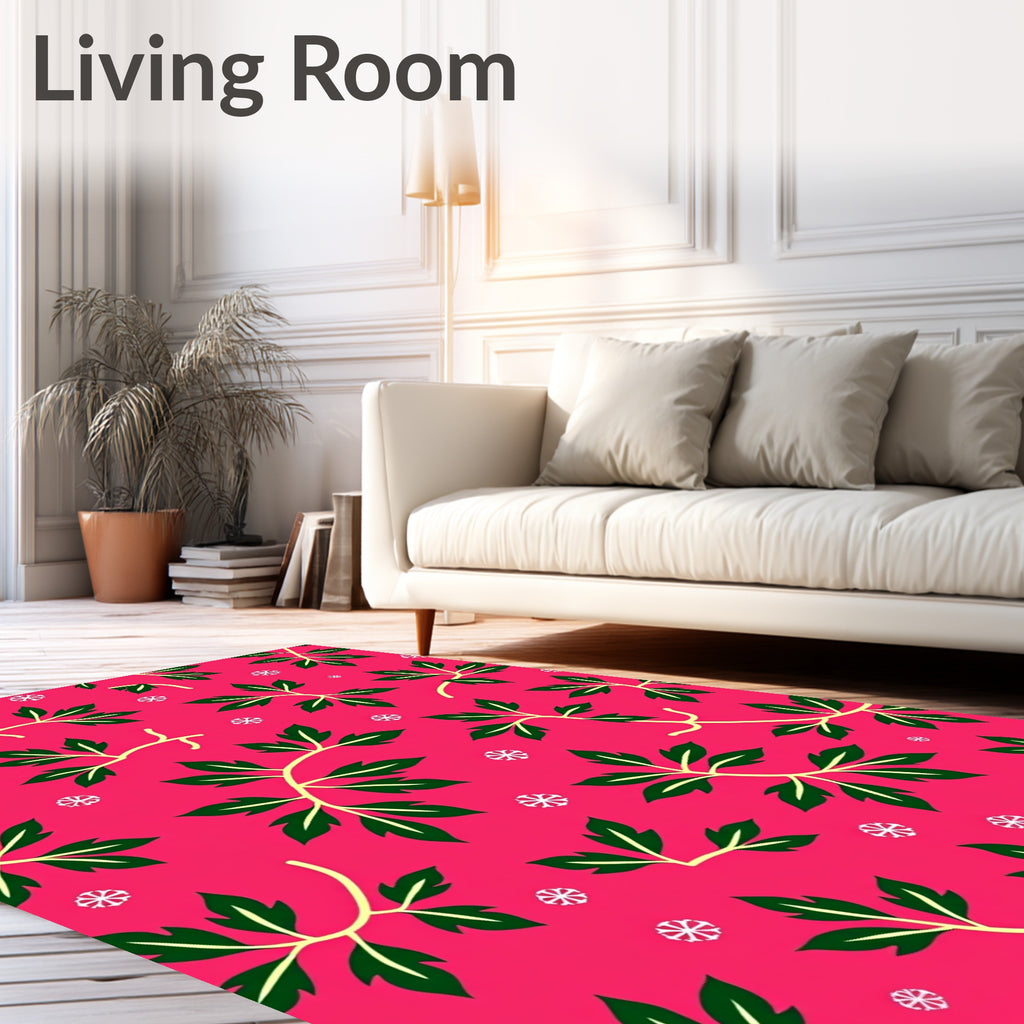 Vibrant Pink Green Leaf Vines Rug