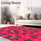 Vibrant Pink Green Leaf Vines Rug