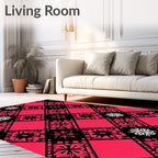 Bold Crimson Black Starburst Plaid Rug