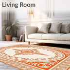 Orange Cream Medallion Frame Rug