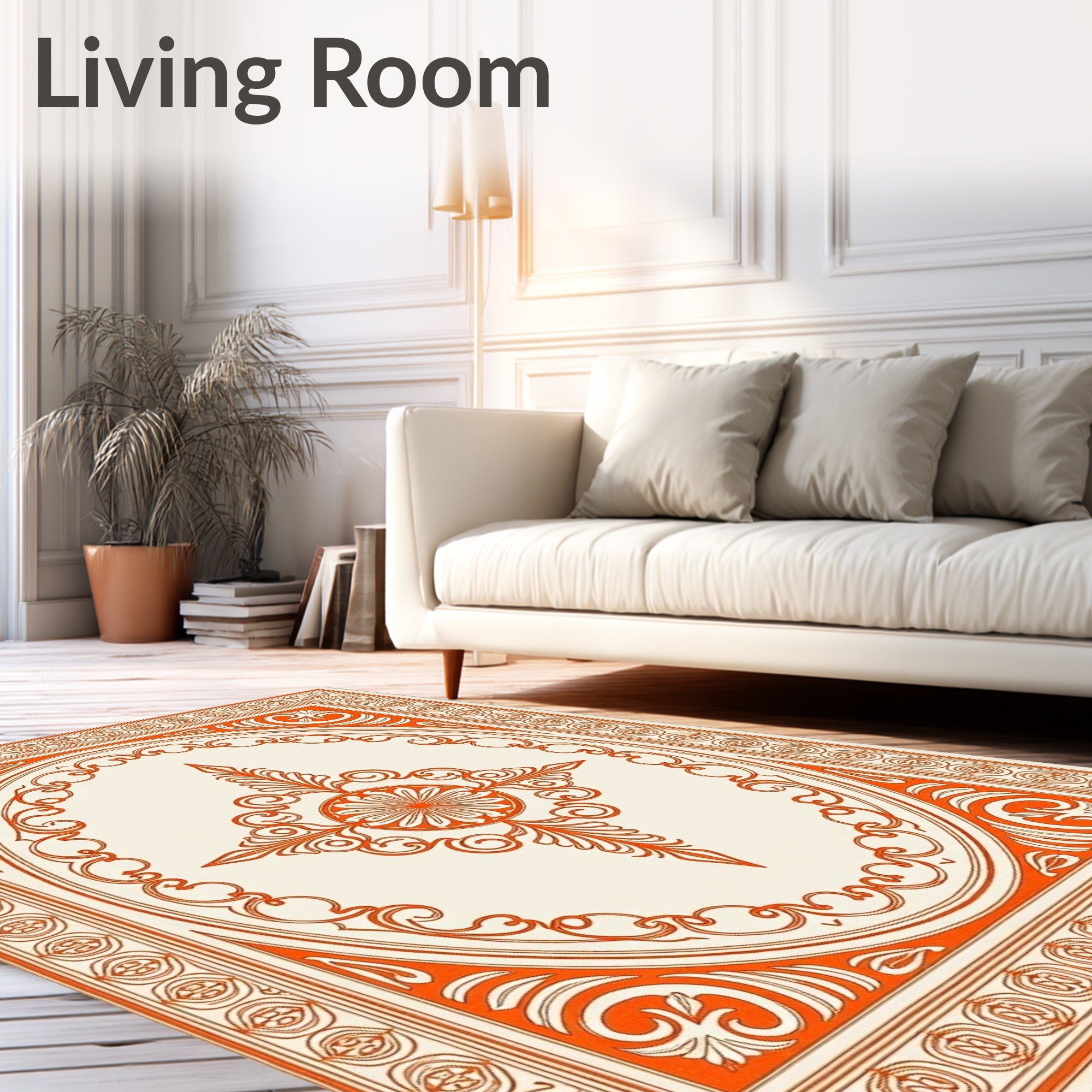 Orange Cream Medallion Frame Rug