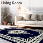 Elegant Navy Cream Medallion Frame Rug