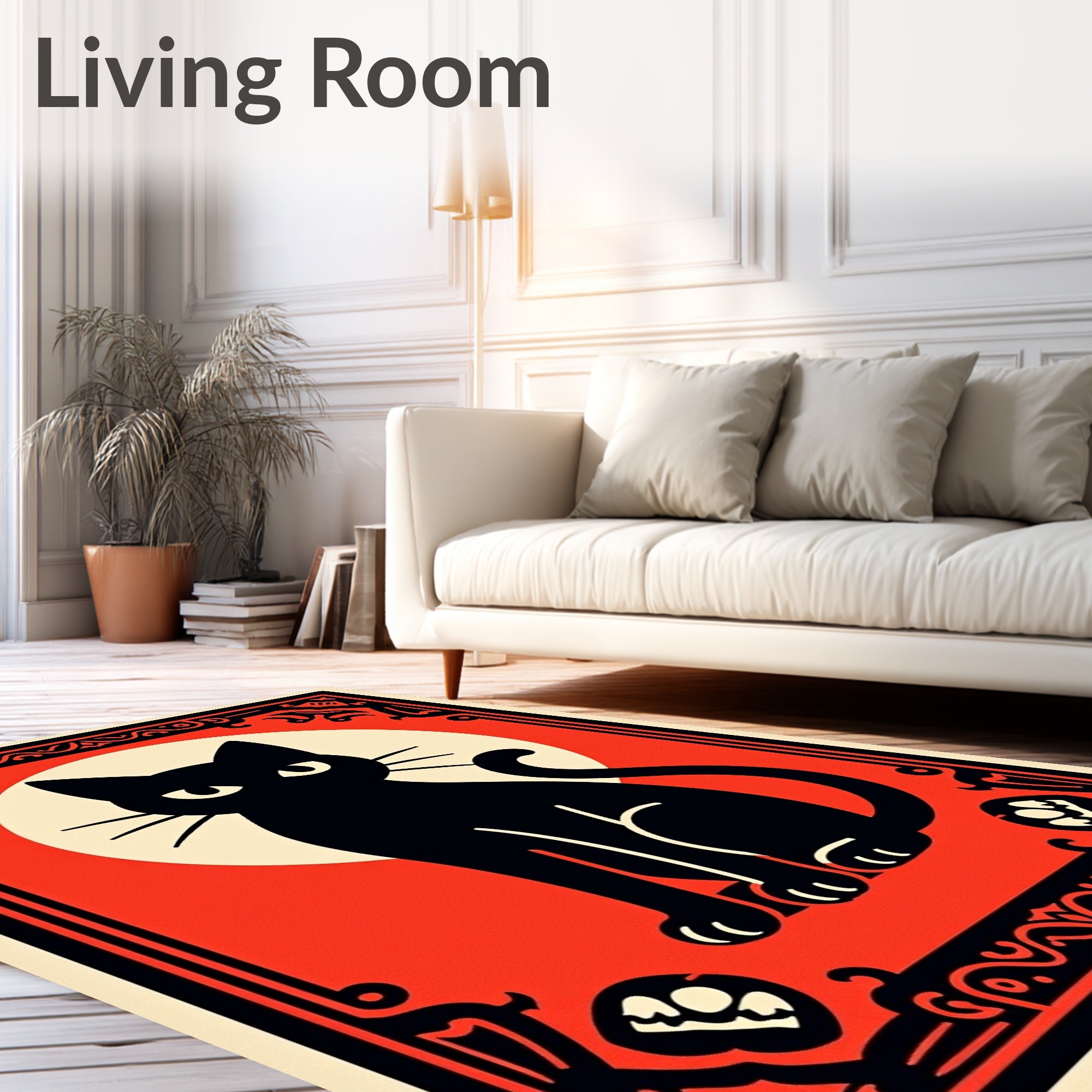 Ornate Black Cat Halloween Rug