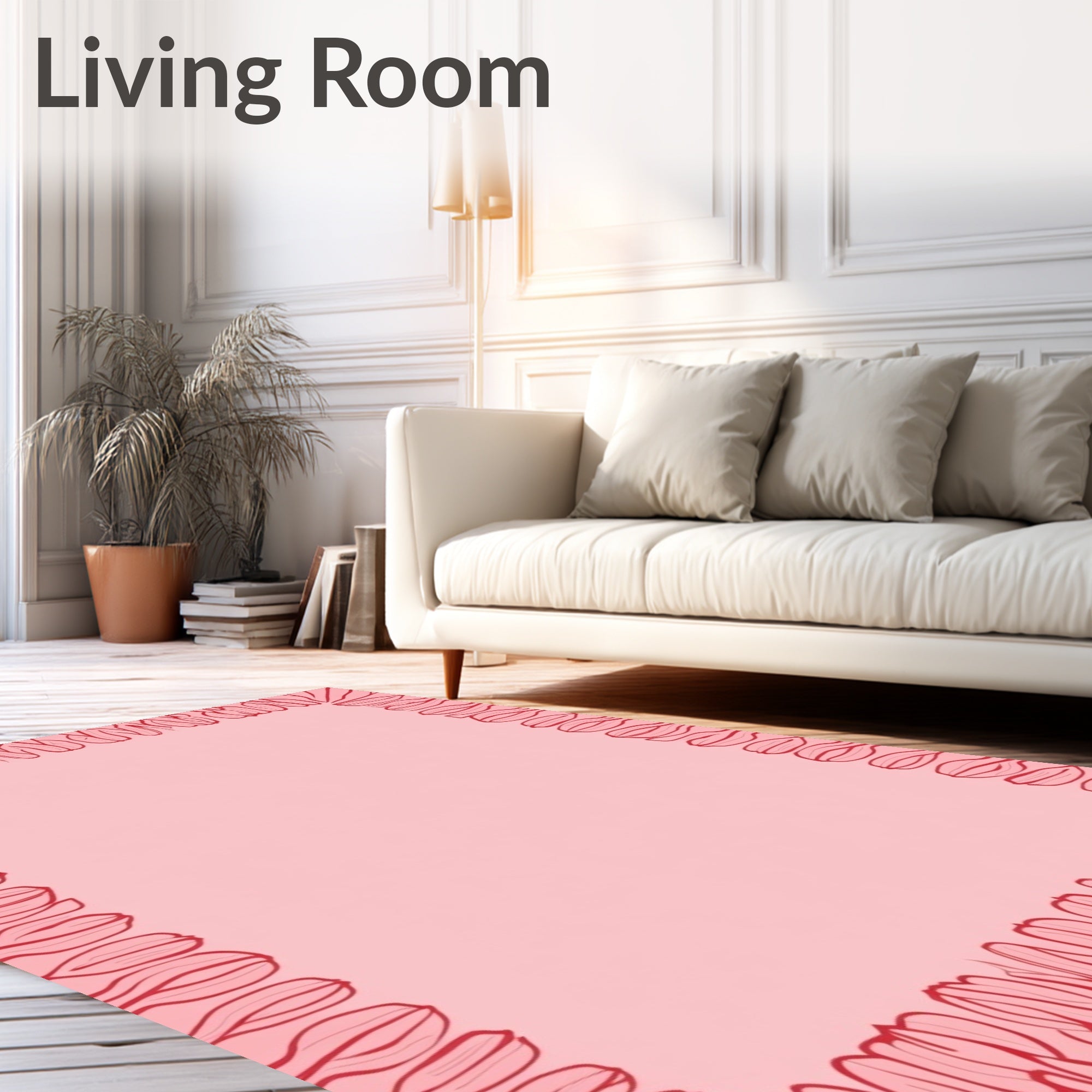 Blooming Red Floral Outline Border Rug