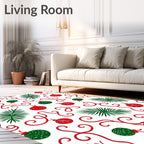 Red Green Ornament Foliage Swirls Rug