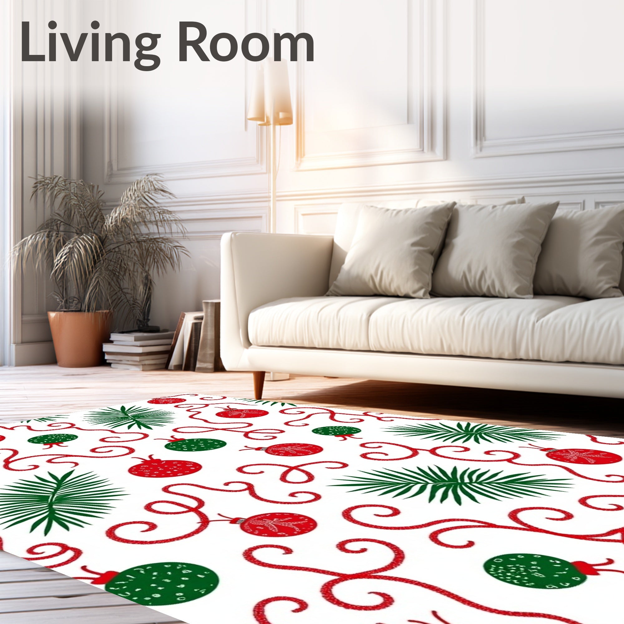 Red Green Ornament Foliage Swirls Rug