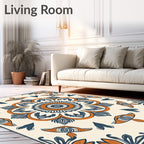 Orange Blue Floral Mandala Rug