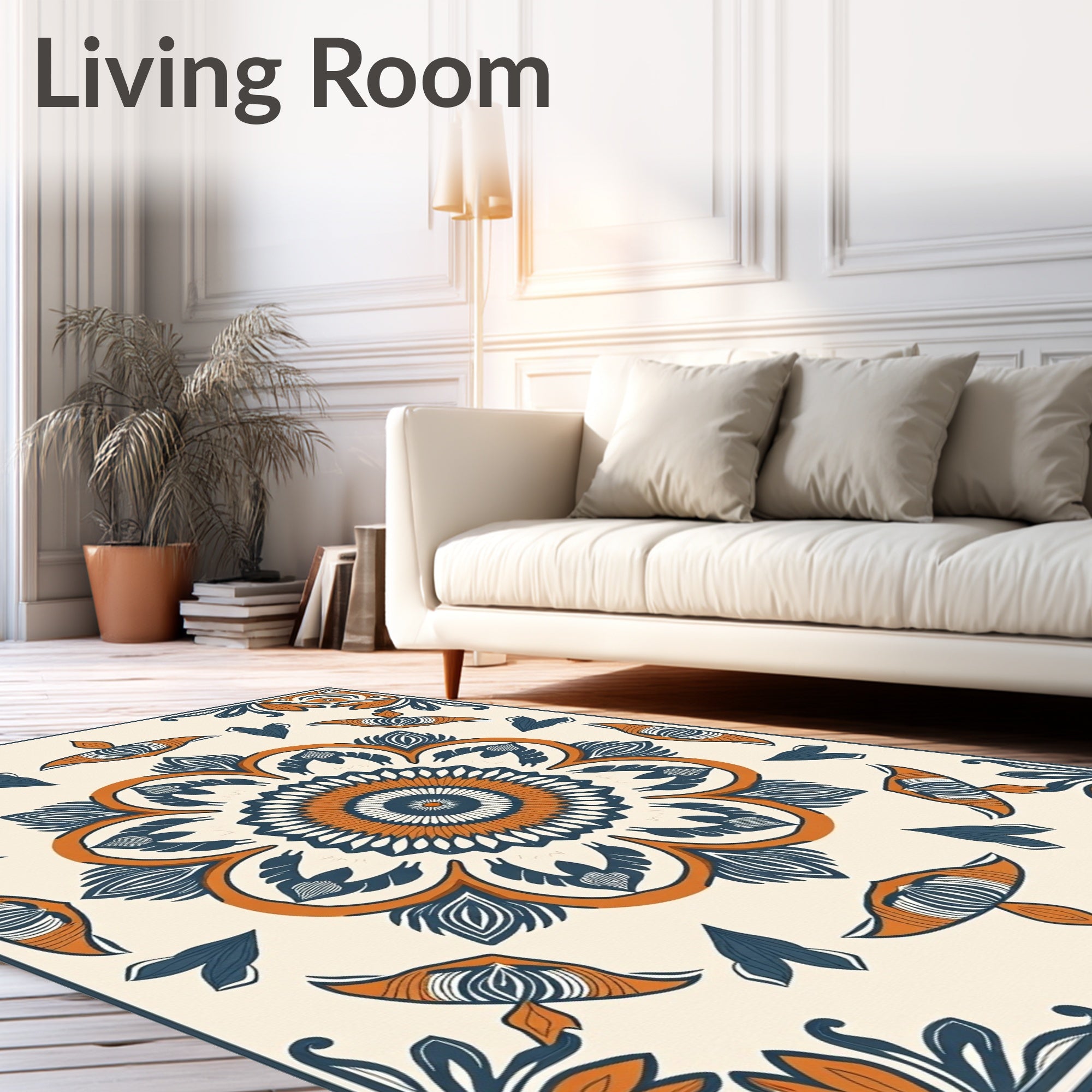 Orange Blue Floral Mandala Rug