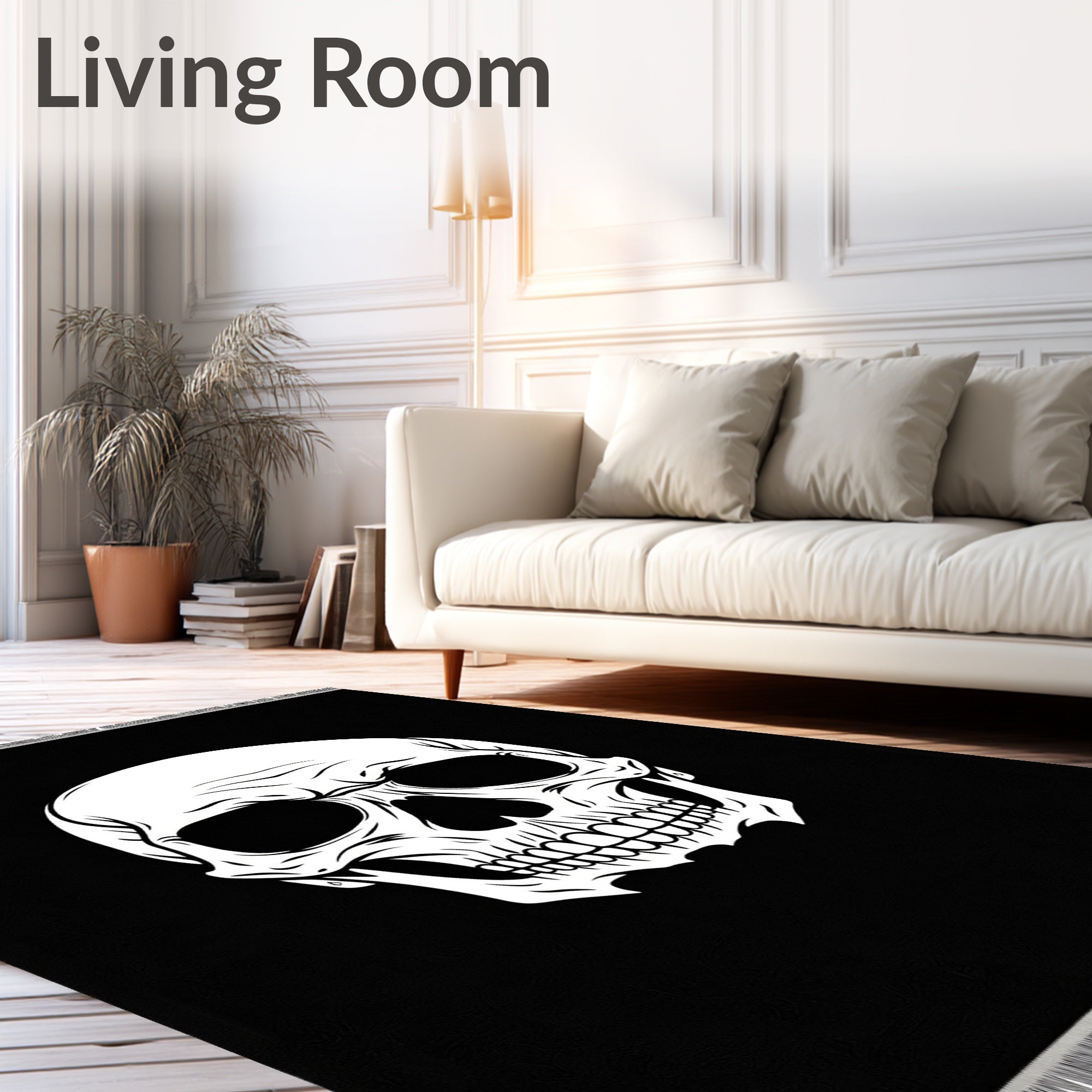 Monochromatic Skull Graphic Textile Rug