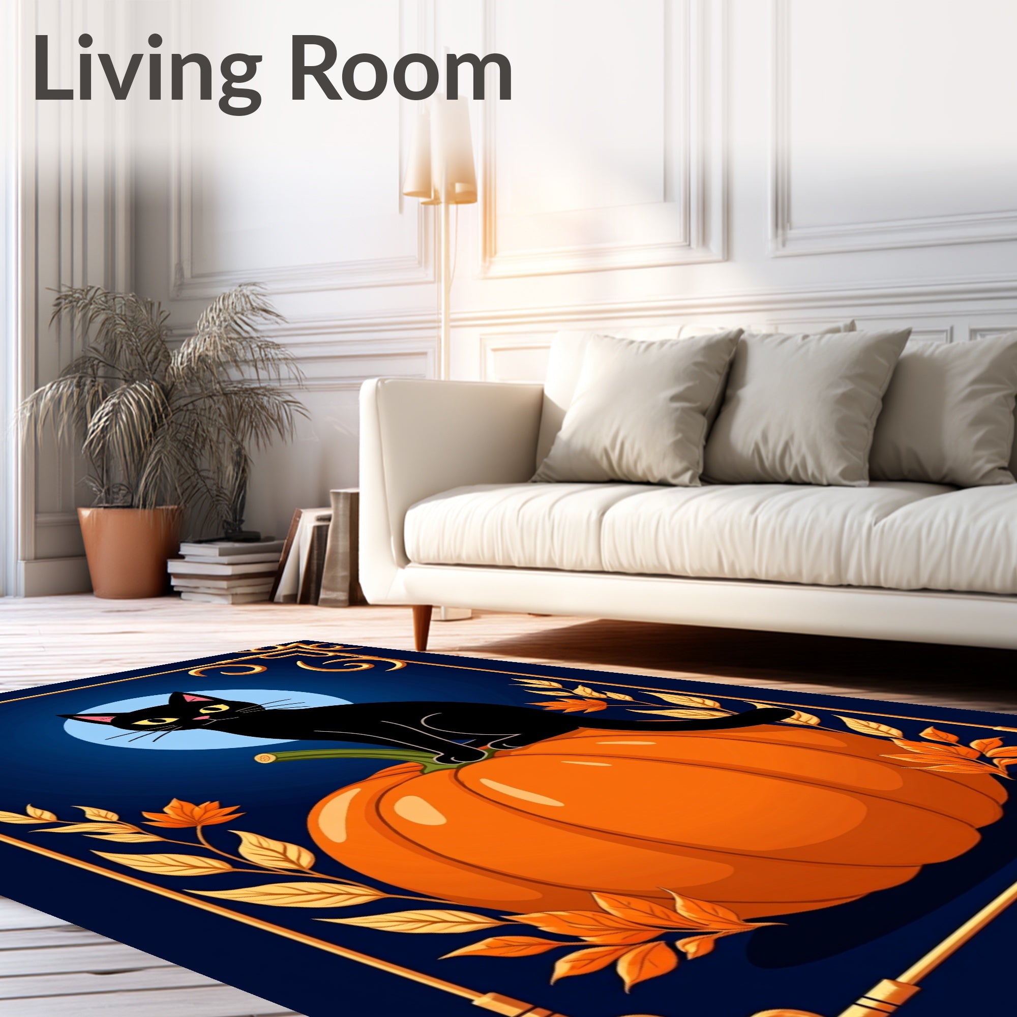 Black Cat Pumpkin Autumn Border Rug