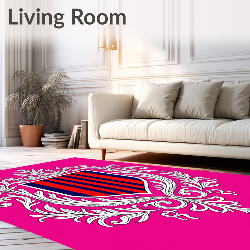 Baroque Red Blue Striped Crest Rug