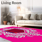 Baroque Red Blue Striped Crest Rug