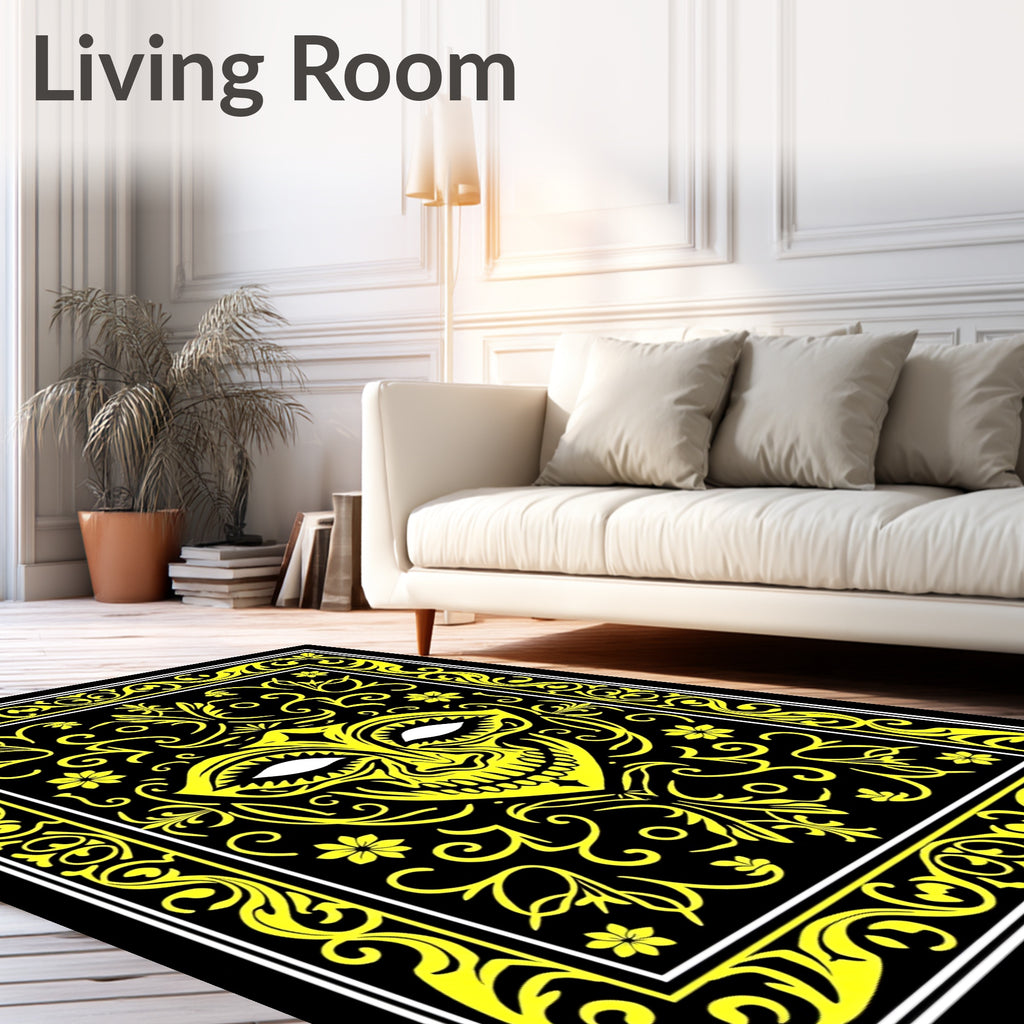 Yellow Tribal Mask Swirls Rug