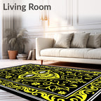 Yellow Tribal Mask Swirls Rug