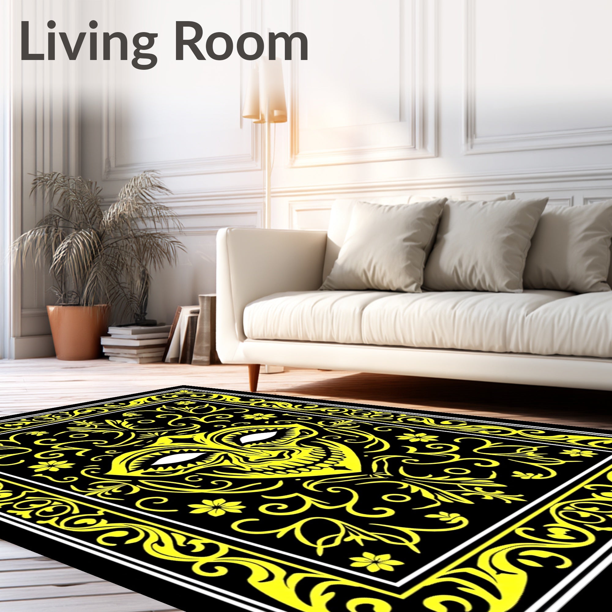 Yellow Tribal Mask Swirls Rug