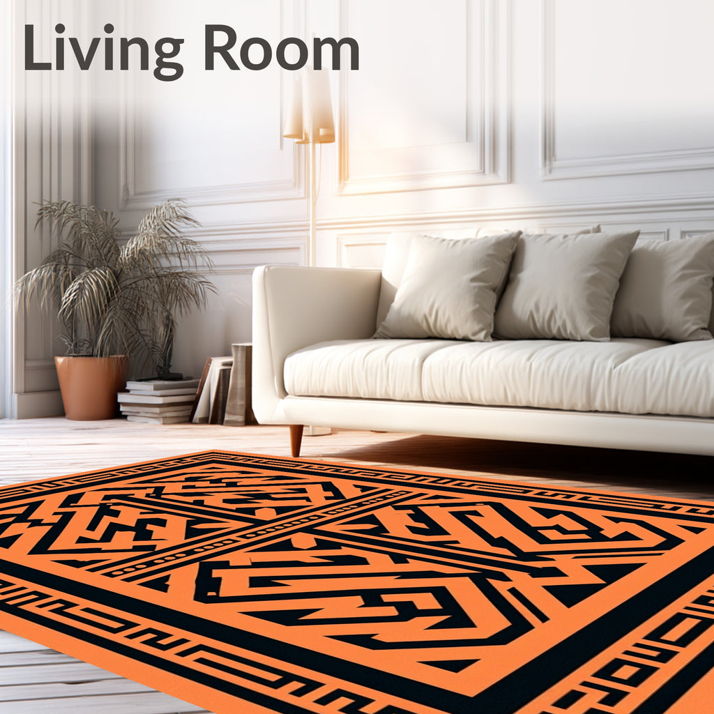 Bold Orange Geometric Maze Rug