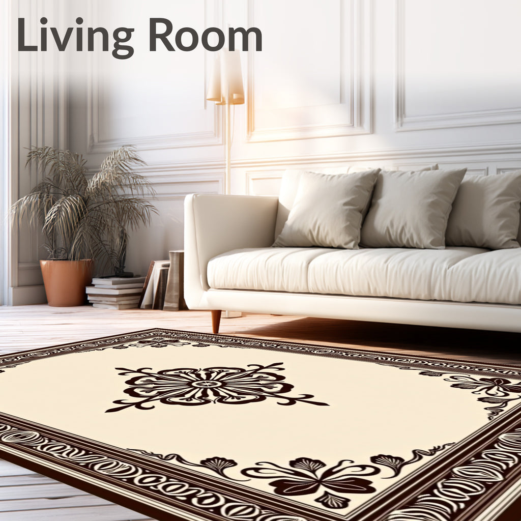 Rich Brown Ornamental Square Arrangement Rug