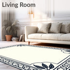 Classic Navy Bordered Botanical Frame Rug