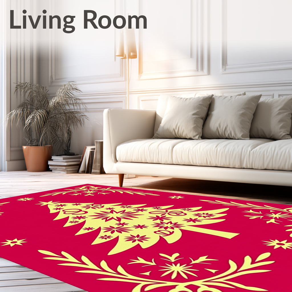 Festive Crimson Yellow Christmas Tree Rug