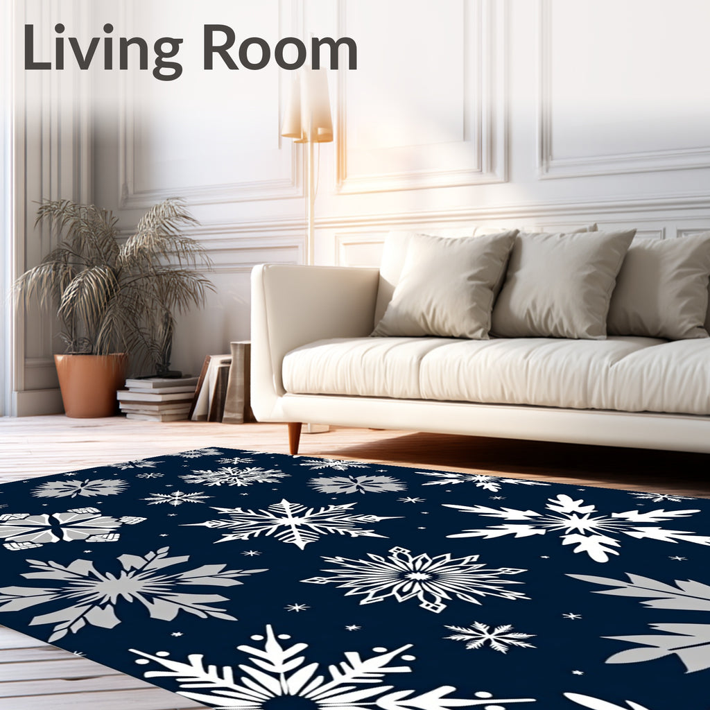 Deep Blue Snowflake Collage Rug