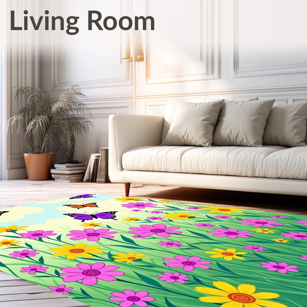 Vibrant Pink Yellow Butterfly Meadow Rug