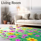 Vibrant Pink Yellow Butterfly Meadow Rug
