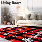 Bold Red Black Snowflake Symmetry Rug