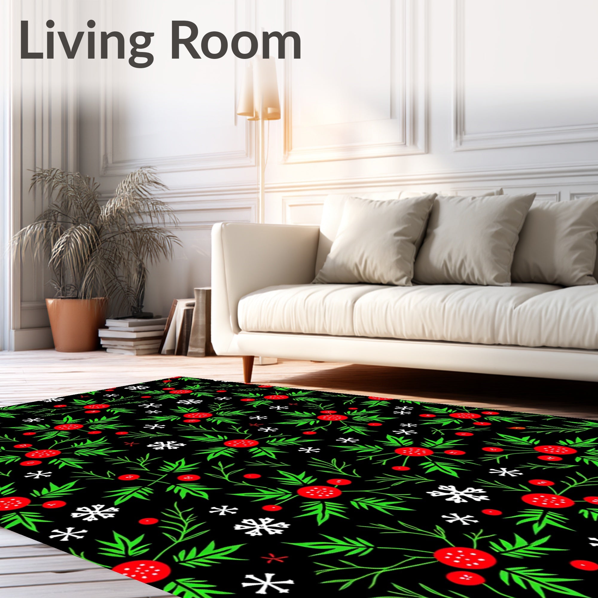 Festive Red Berry Holly Snowflake Rug