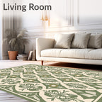 Ornate Green Floral Damask Diamond Rug