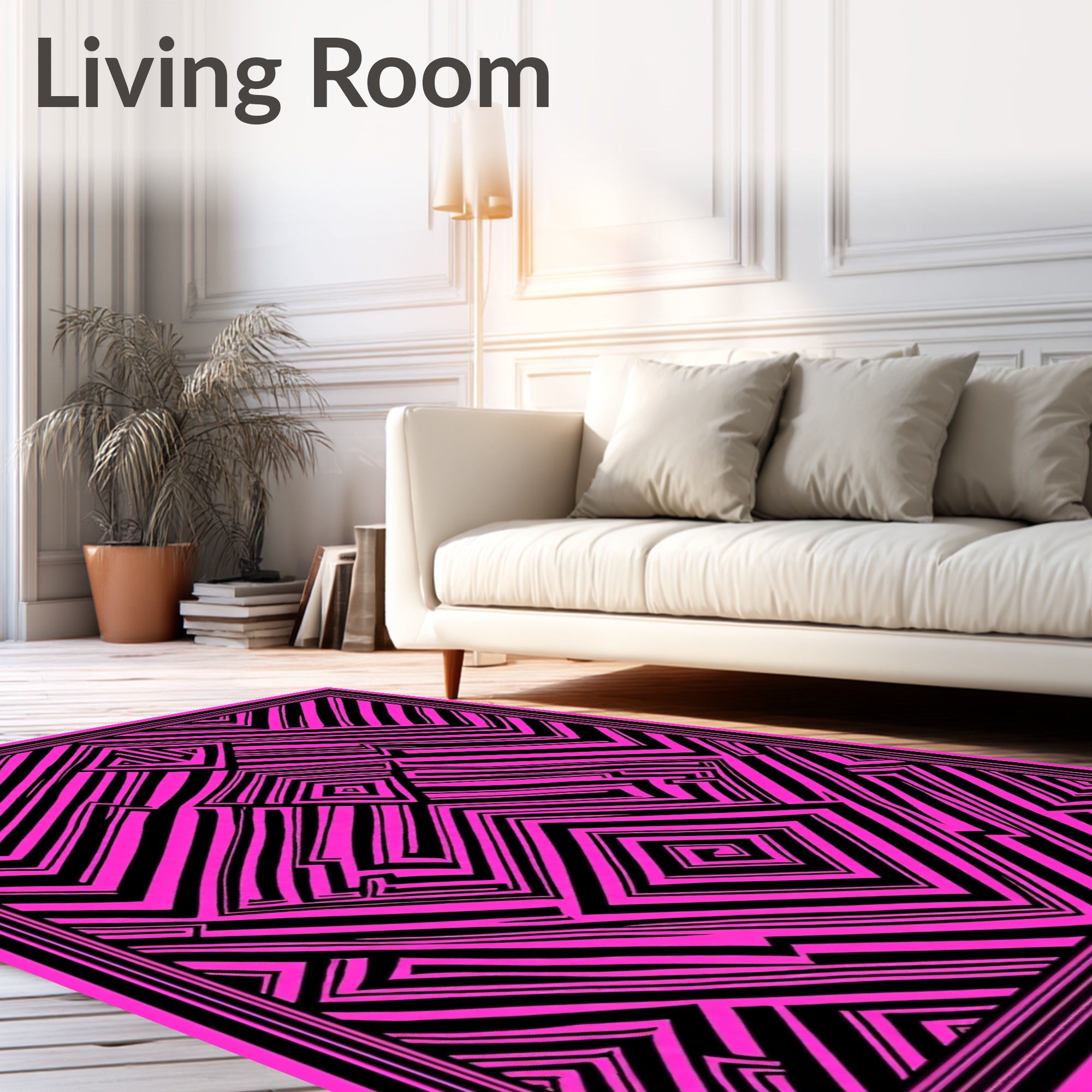 Bold Pink Black Geometric Maze Rug