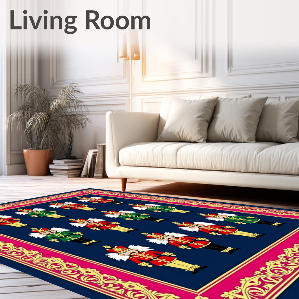 Red Green Nutcracker Soldiers Border Rug