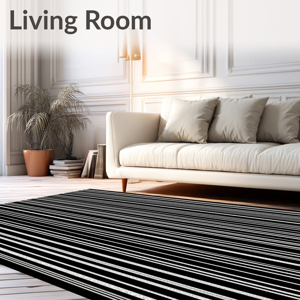 Neutral Black White Stripe Texture Rug