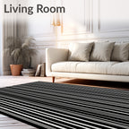 Neutral Black White Stripe Texture Rug
