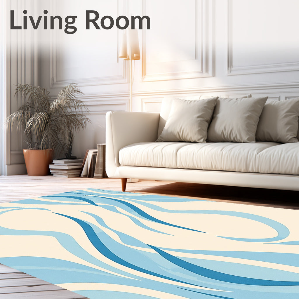 Abstract Blue Wave Swirl Rug