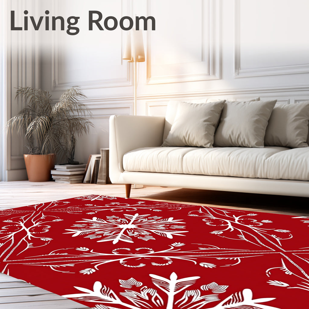 Crimson White Snowflake Medallion Layout Rug