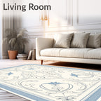 Soft Blue Floral Scroll Medallion Rug
